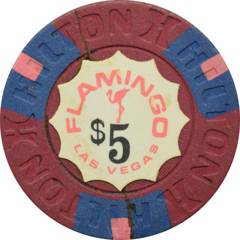 Flamingo Hilton Casino Las Vegas Nevada $5 Damaged Chip 1971