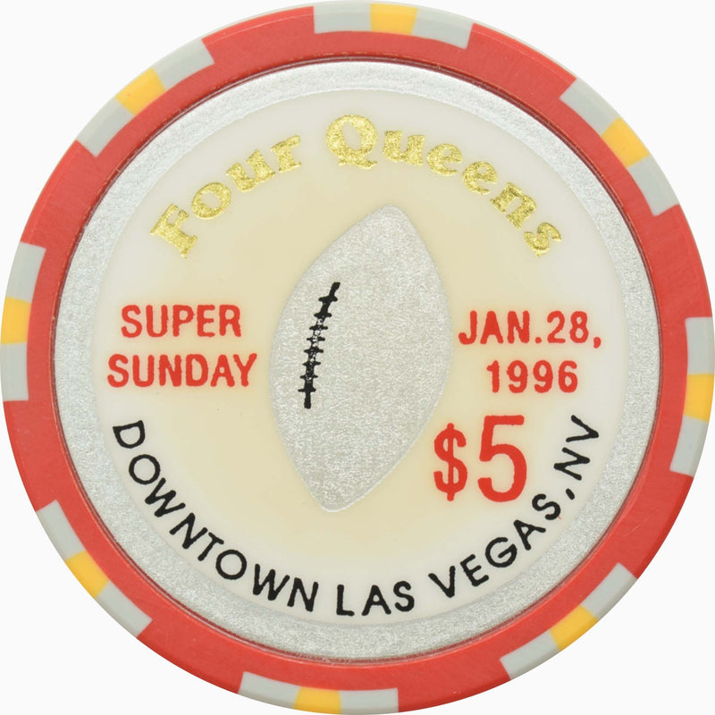 Four Queens Casino Las Vegas Nevada $5 Super Sunday Chip Jan. 28 1996