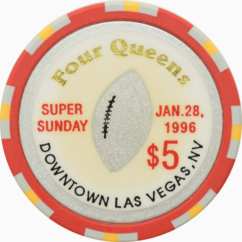 Four Queens Casino Las Vegas Nevada $5 Super Sunday Chip Jan. 28 1996