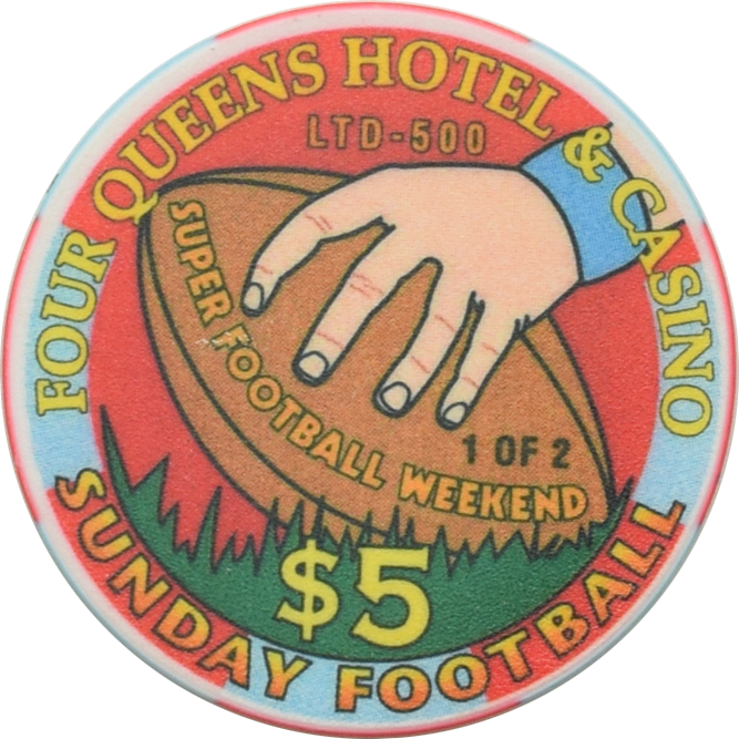 Four Queens Casino Las Vegas Nevada $5 Sunday Football 1 of 2 Chip 1999