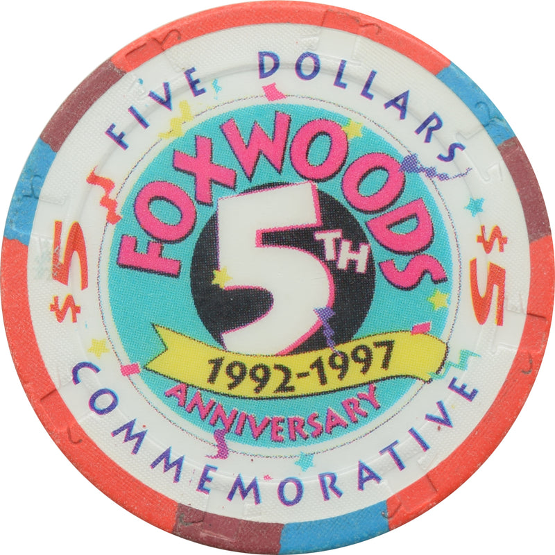 Foxwoods Casino Ledyard Connecticut $5 5th Anniversary Chip 1997