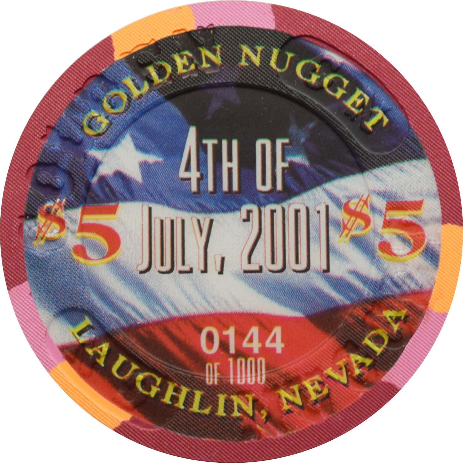 Golden Nugget Casino Laughlin Nevada $5 Chip Independence Day 2001