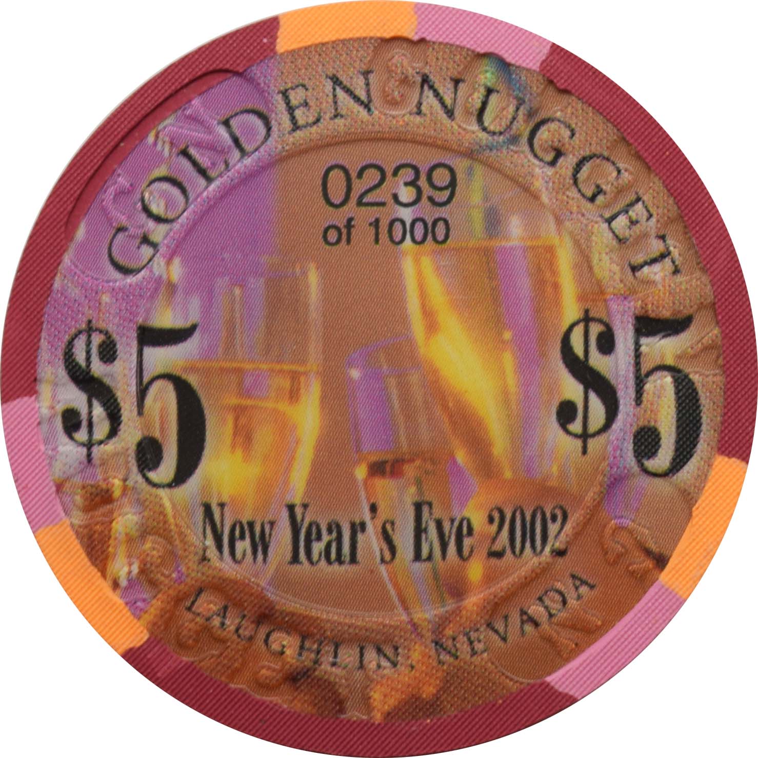 Golden Nugget Casino Laughlin Nevada $5 Chip New Years 2003 #2