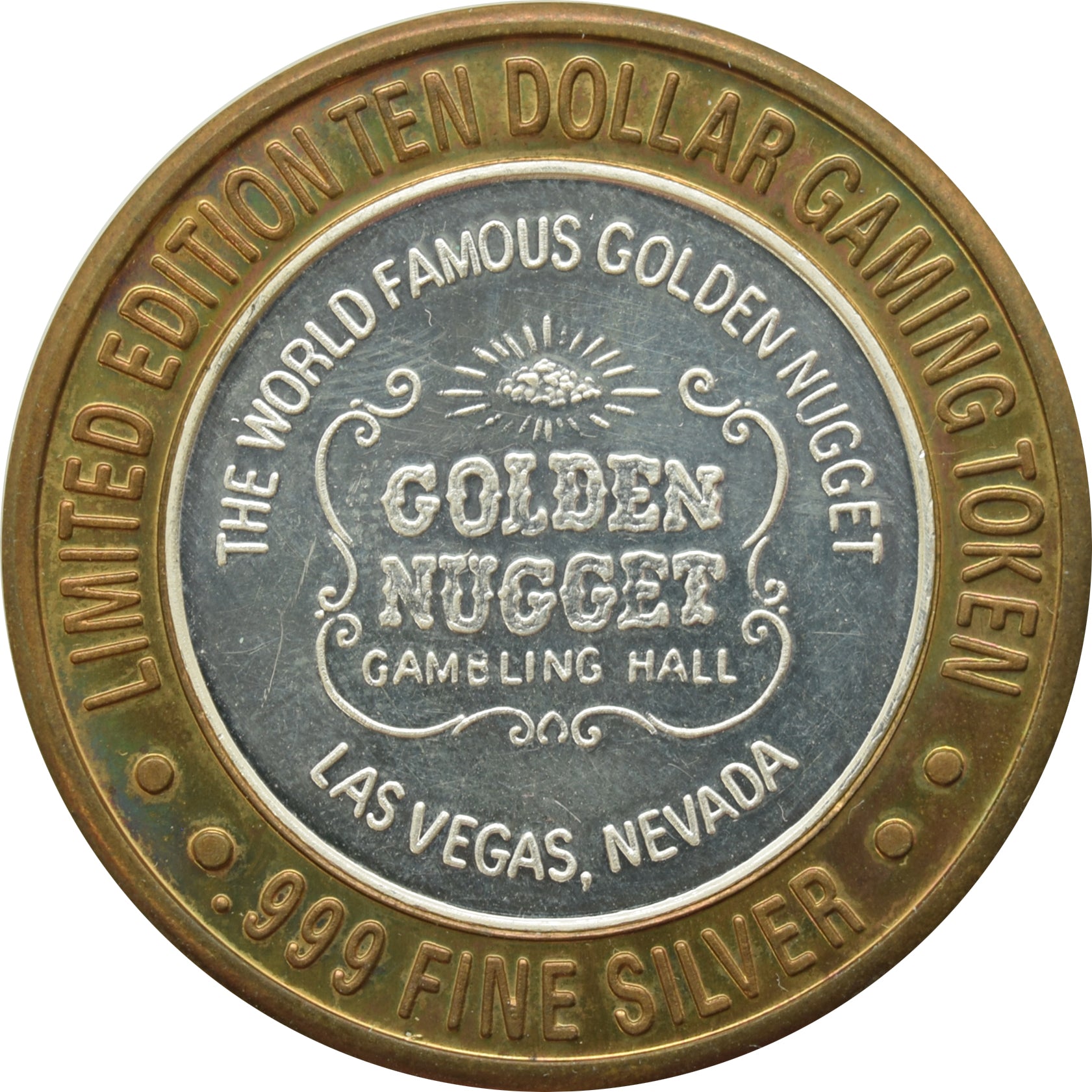 Golden Nugget Casino Las Vegas "World Famous" $10 Silver Strike .999 Fine Silver 1994