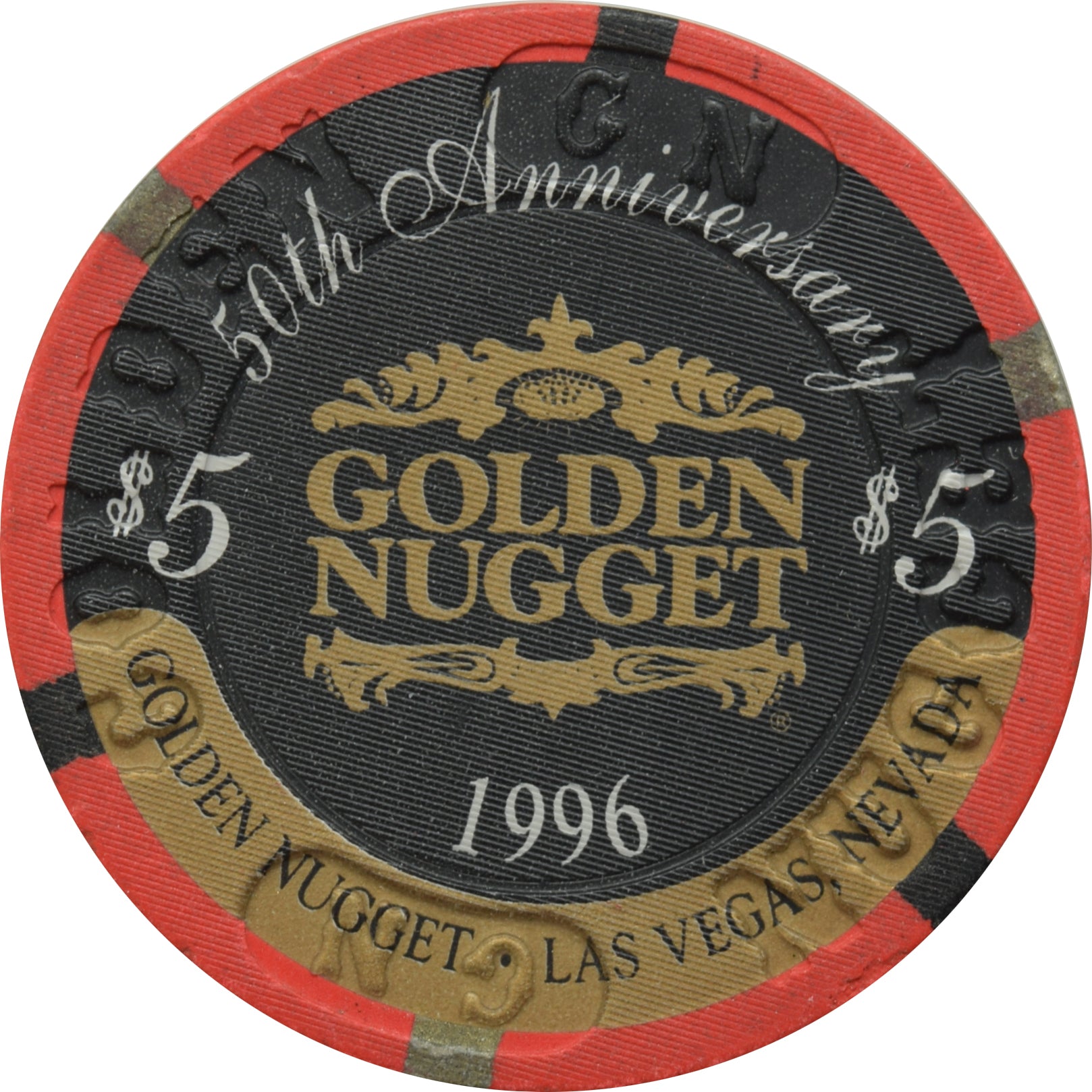 Golden Nugget Casino Las Vegas Nevada $5 50th Anniversary Chip 1996