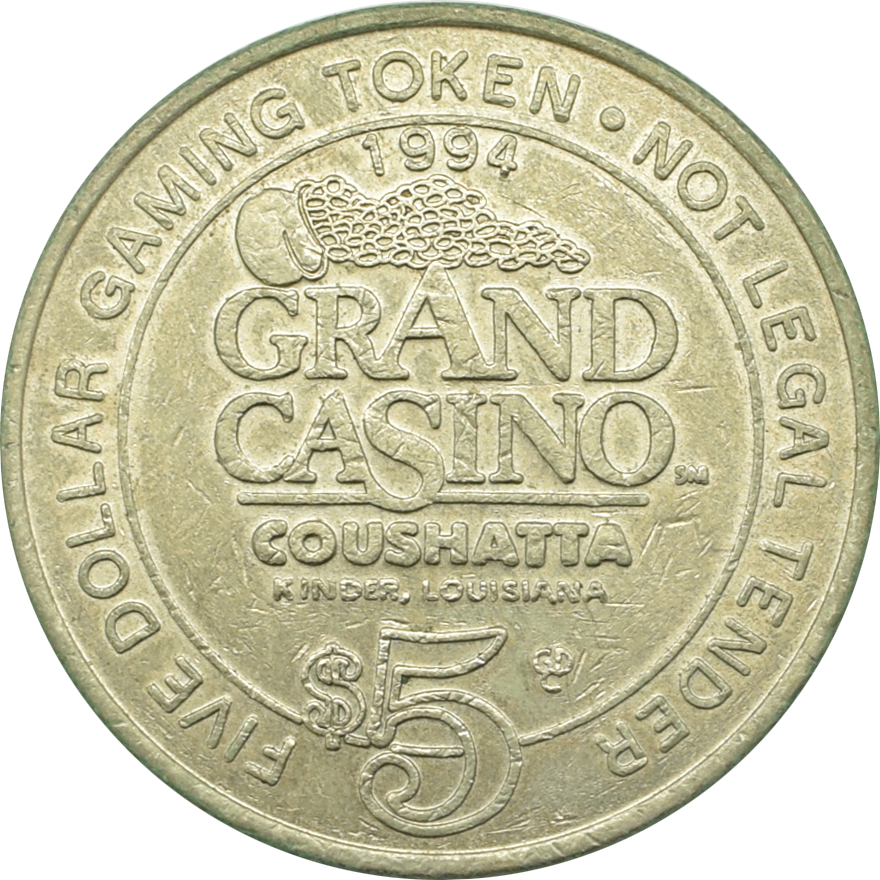 Grand Casino Coushatta Kinder Louisiana $5 Token 1994