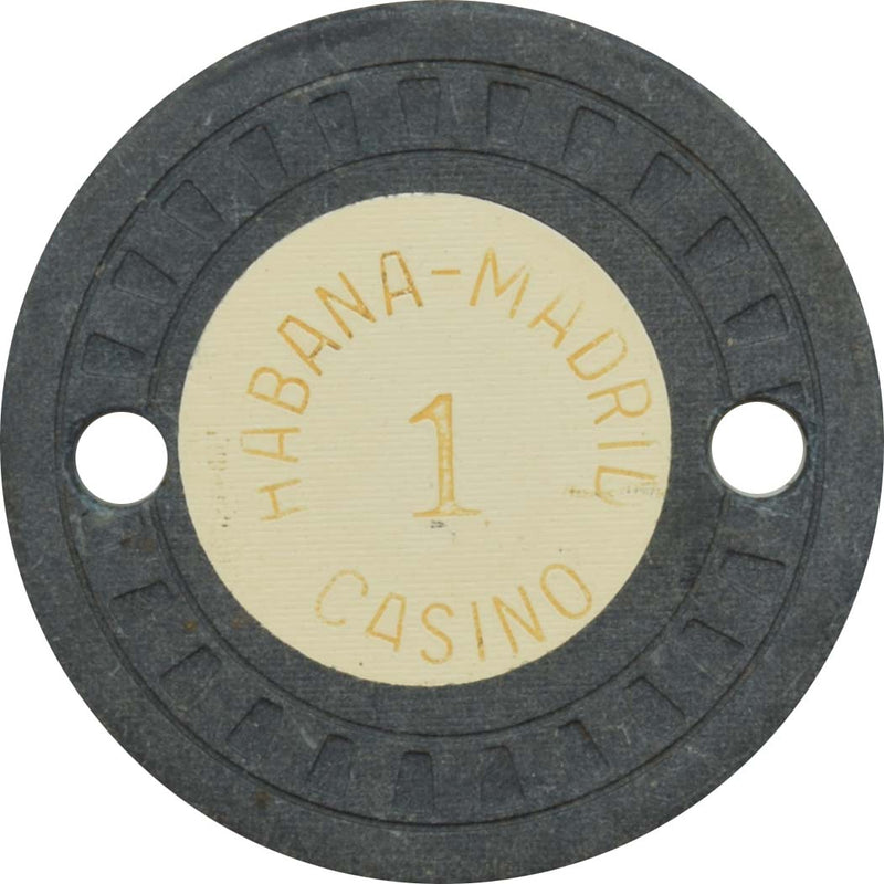 M.D. (Habana-Madrid Casino) Havana Cuba Black 1 Cancelled Roulette Chip