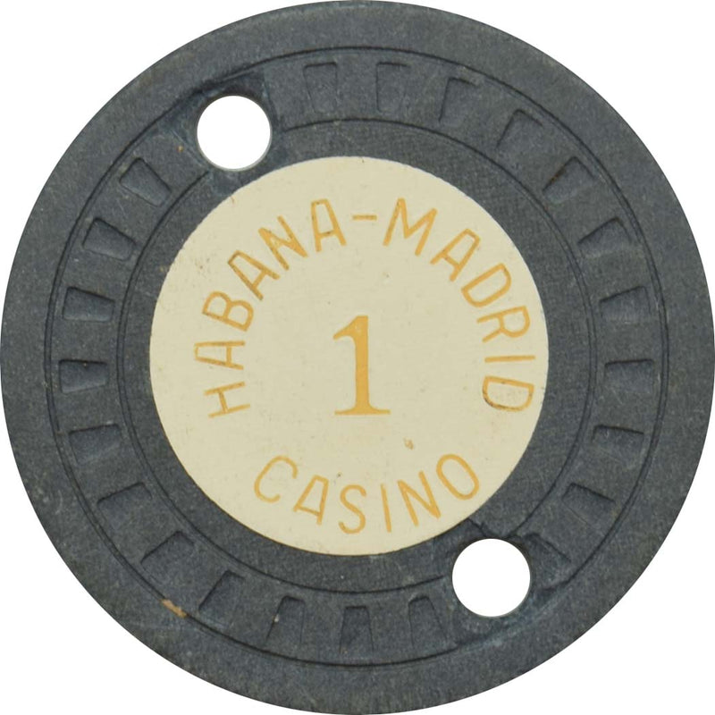 M.D. (Habana-Madrid Casino) Havana Cuba Black 1 Cancelled Roulette Chip