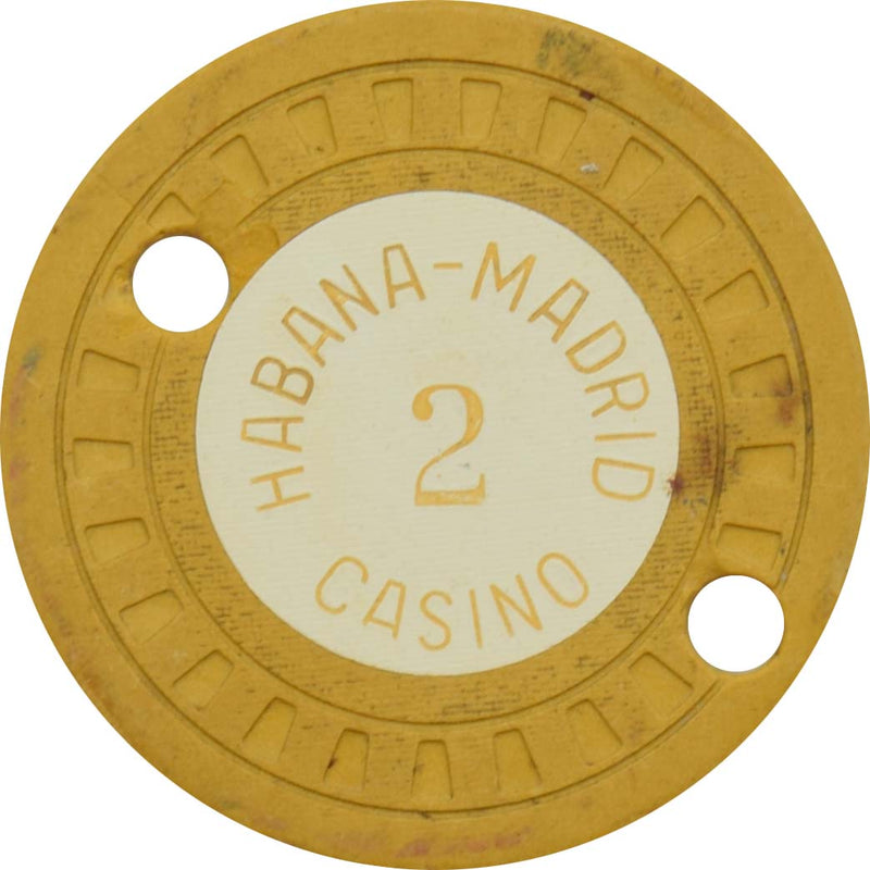 M.D. (Habana-Madrid Casino) Havana Cuba Mustard 2 Cancelled Roulette Chip
