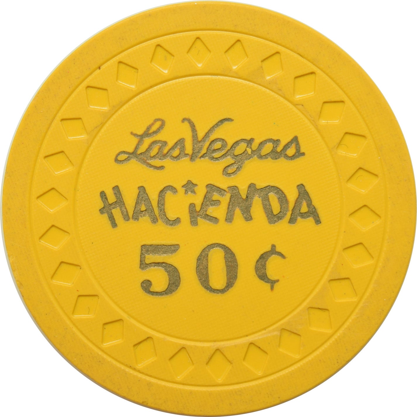 Hacienda Casino Las Vegas Nevada 50 Cent Trade Check, Good in Bar and Resturant Yellow Chip 1950s