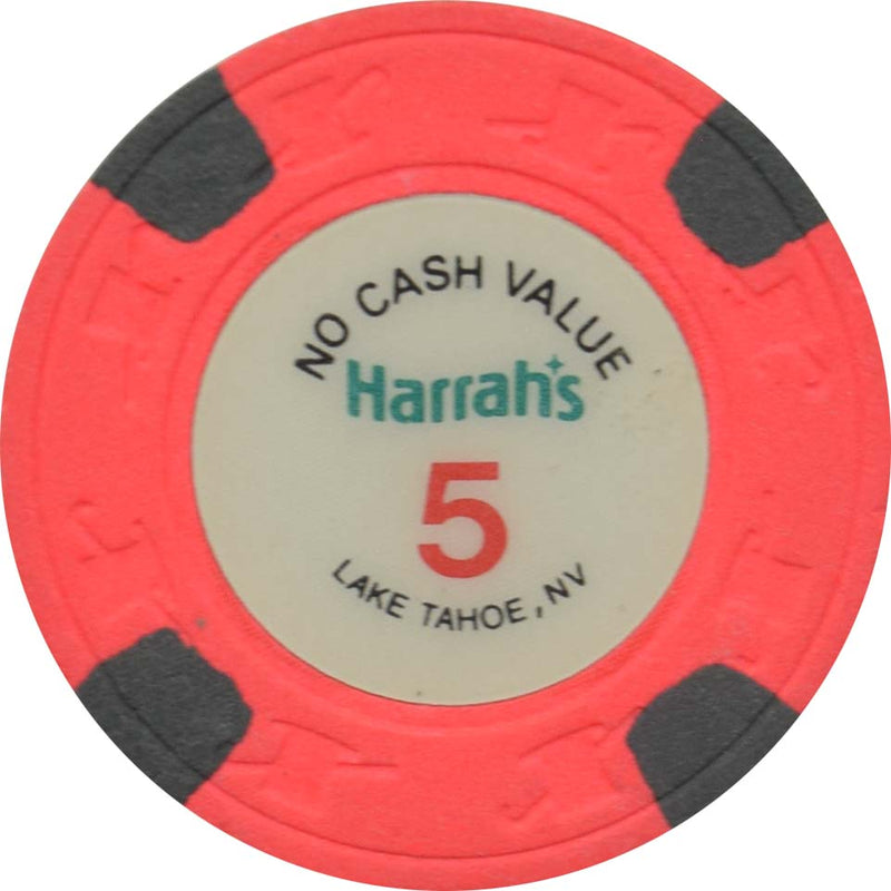 Harrah's Casino Lake Tahoe Nevada $5 Red No Cash Value Chip 1980
