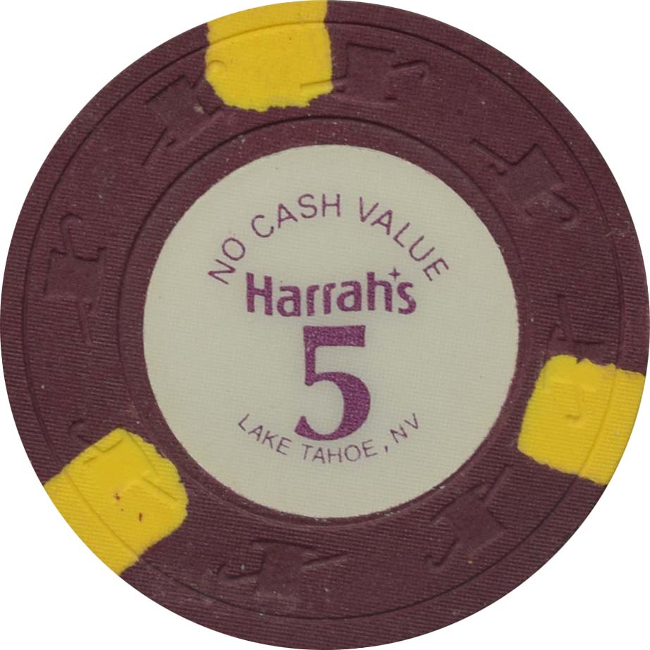 Harrah's Casino Lake Tahoe Nevada $5 Dark-Purple No Cash Value Chip 1980s