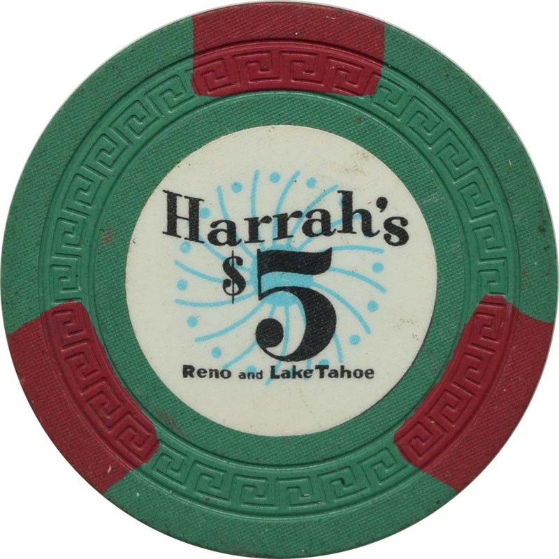 Harrah's Casino Reno & Lake Tahoe Nevada $5 Green SmKey Chip 1960s