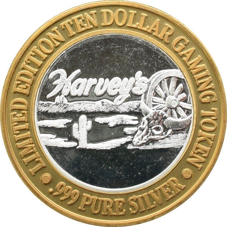 Harvey's Casino Lake Tahoe "The Party's At Harveys" $10 Silver Strike .999 Fine Silver 1995