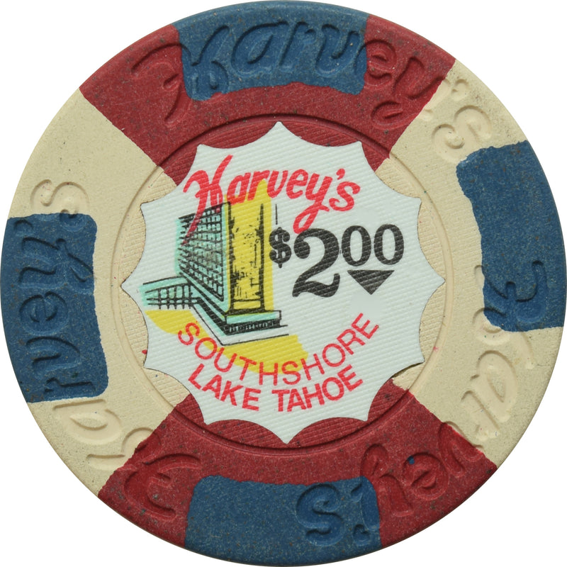 Harvey's Casino Lake Tahoe Nevada $2 Chip Without Panes 1970s