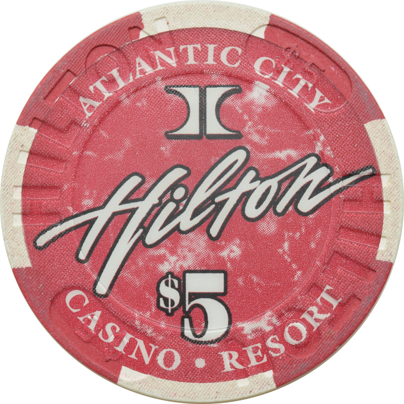 Hilton Casino Atlantic City New Jersey $5 Large Inlay Chip