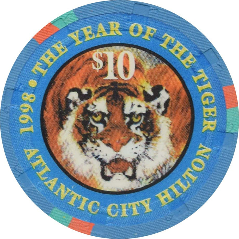 Hilton Casino Atlantic City New Jersey $10 Year of the Tiger Chip 1998