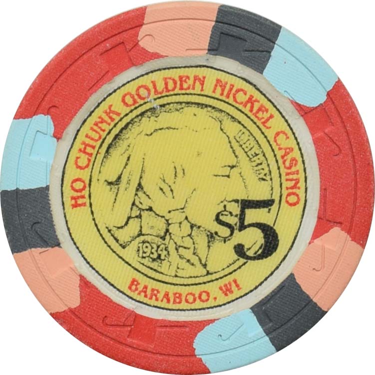 Ho Chunk Golden Nickel Casino Baraboo Wisconsin $5 Chip