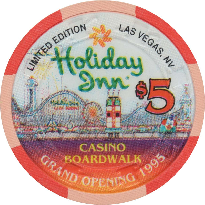 Holiday Inn Casino Boardwalk Las Vegas Nevada $5 Grand Opening at Bottom Chip 1995