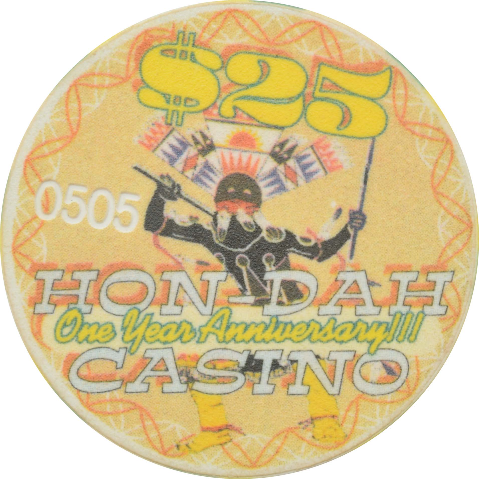 HON-DAH Resort Casino Pinetop Arizona $25 One Year Anniversary Chip