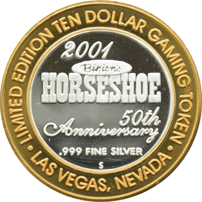 Horseshoe Club Casino Las Vegas "50th Anniversary" $10 Silver Strike .999 Fine Silver 2001