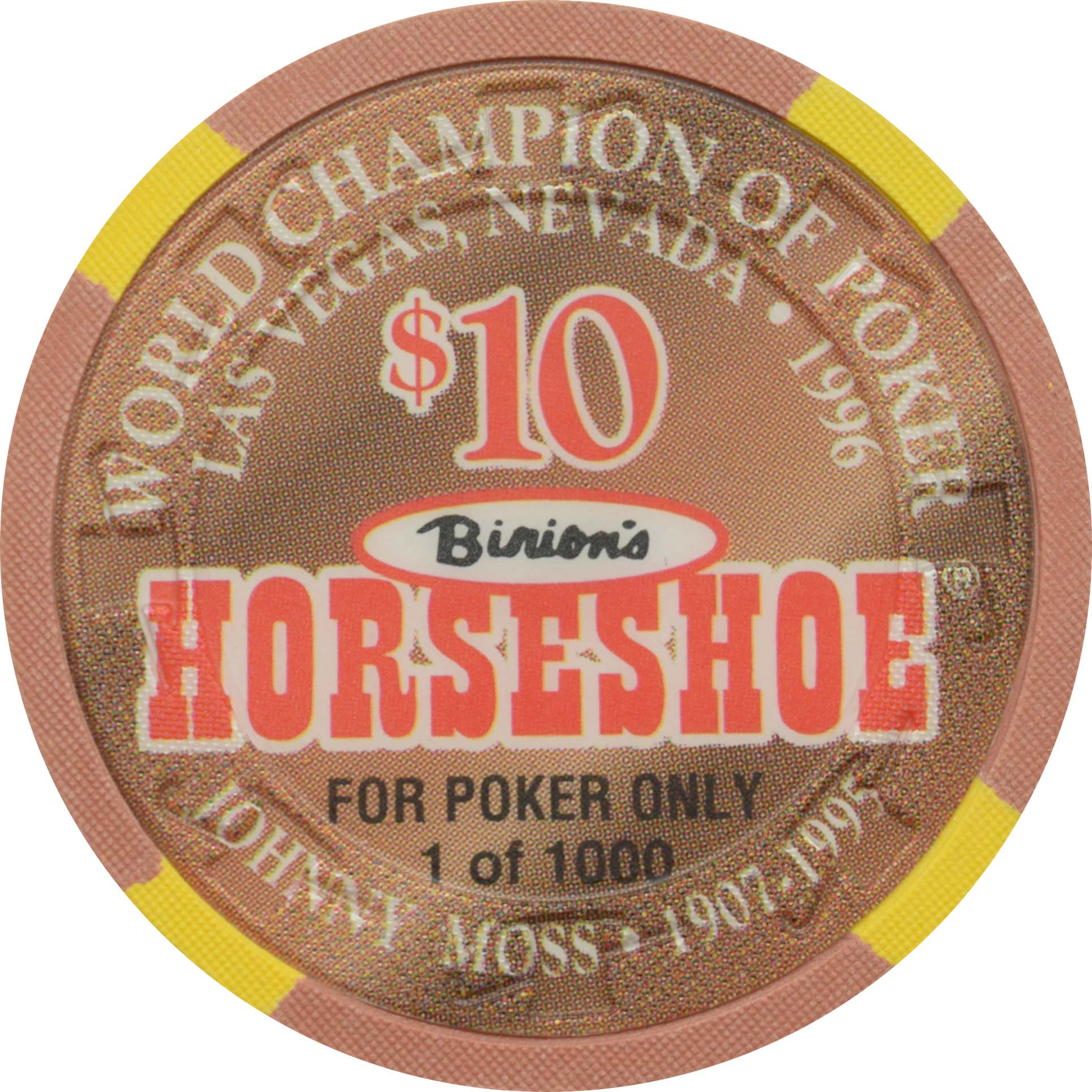 Horseshoe Club Casino Las Vegas Nevada $10 Johnny Moss Chip 1996 #3