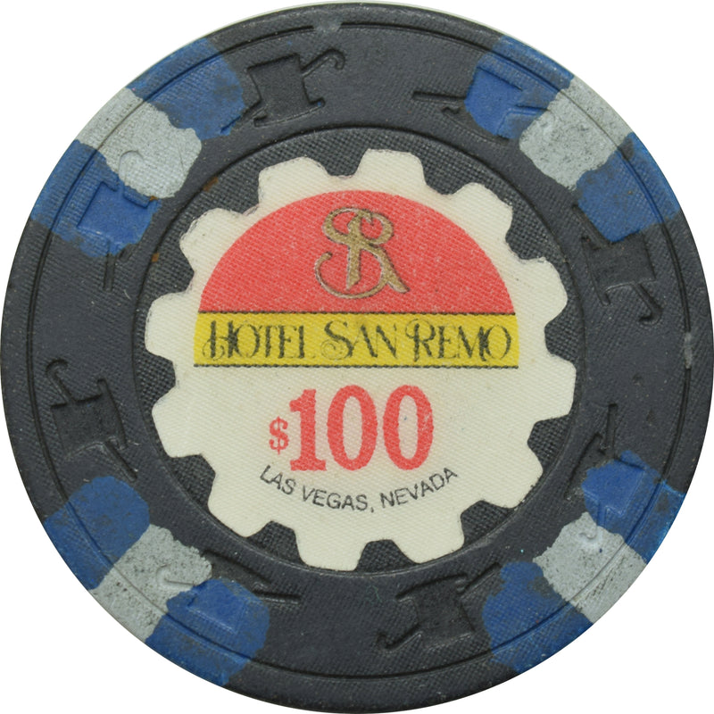 Hotel San Remo Casino Las Vegas Nevada $100 Chip 1989