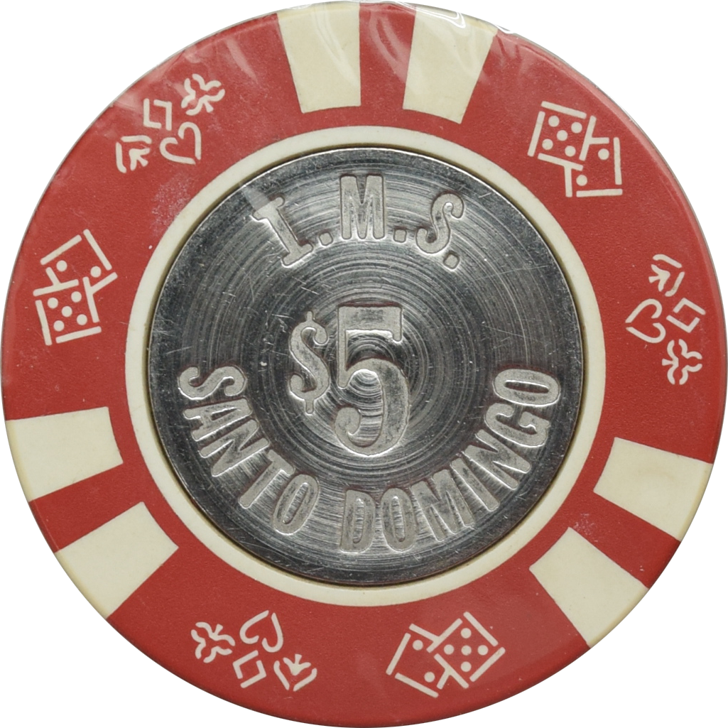 I.M.S. (Dominican Concorde) Santo Domingo Dominican Republic $5 Coin Inlay Chip