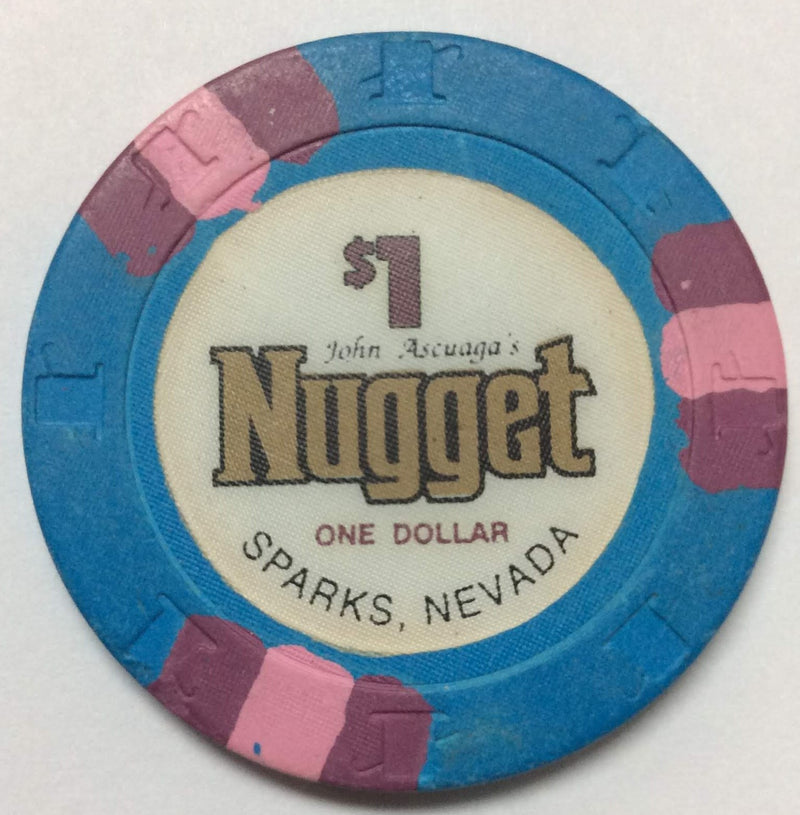 John Ascuaga's Nugget Casino Sparks Nevada $1 Chip 1980s