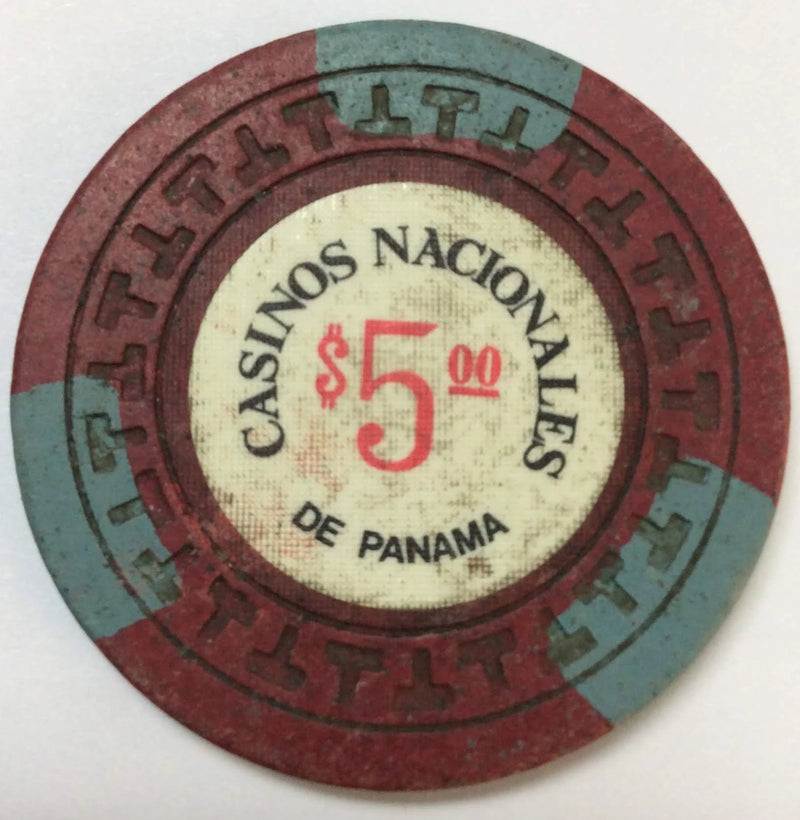 Casino Nacionales De Panama $5 Chip Maroon/Light Blue