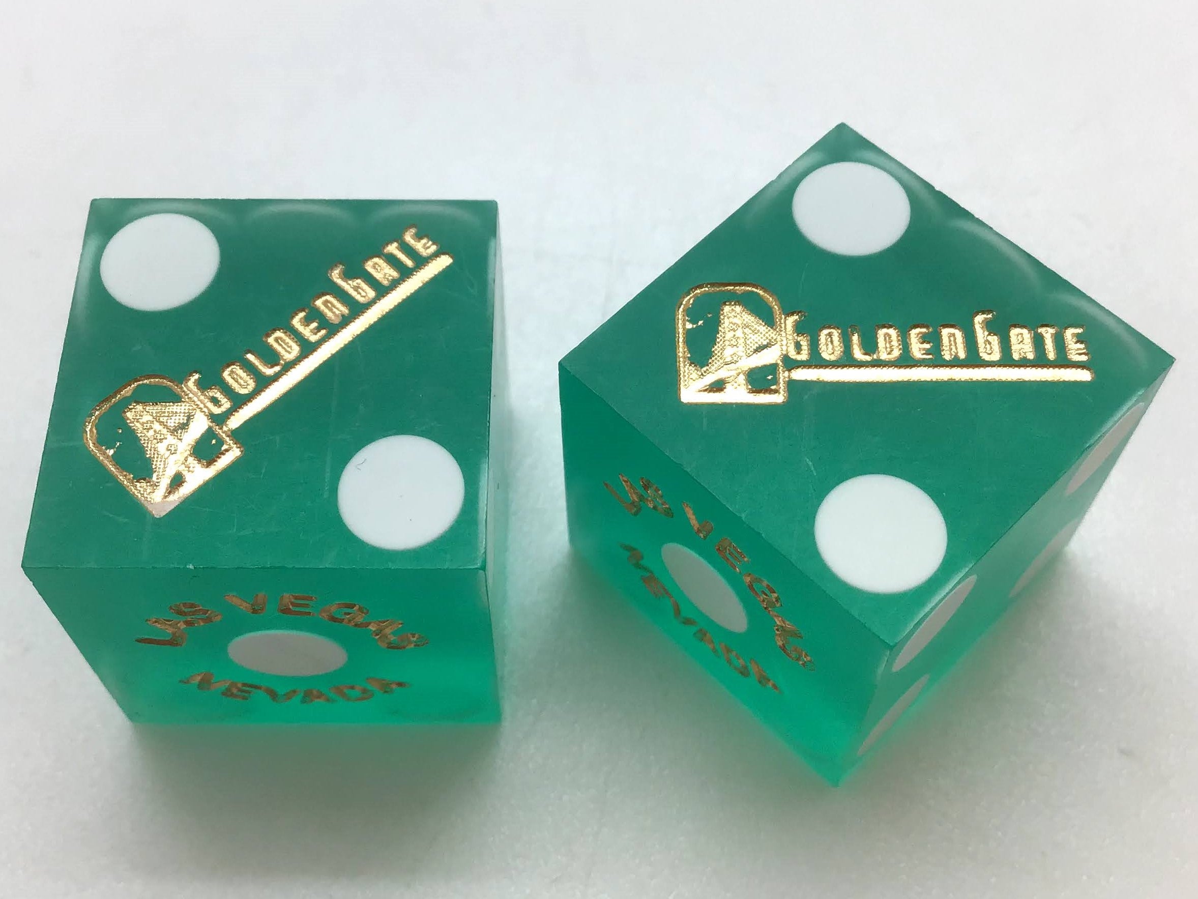 Golden Gate Casino Las Vegas Nevada Green Dice Pair Matching Numbers