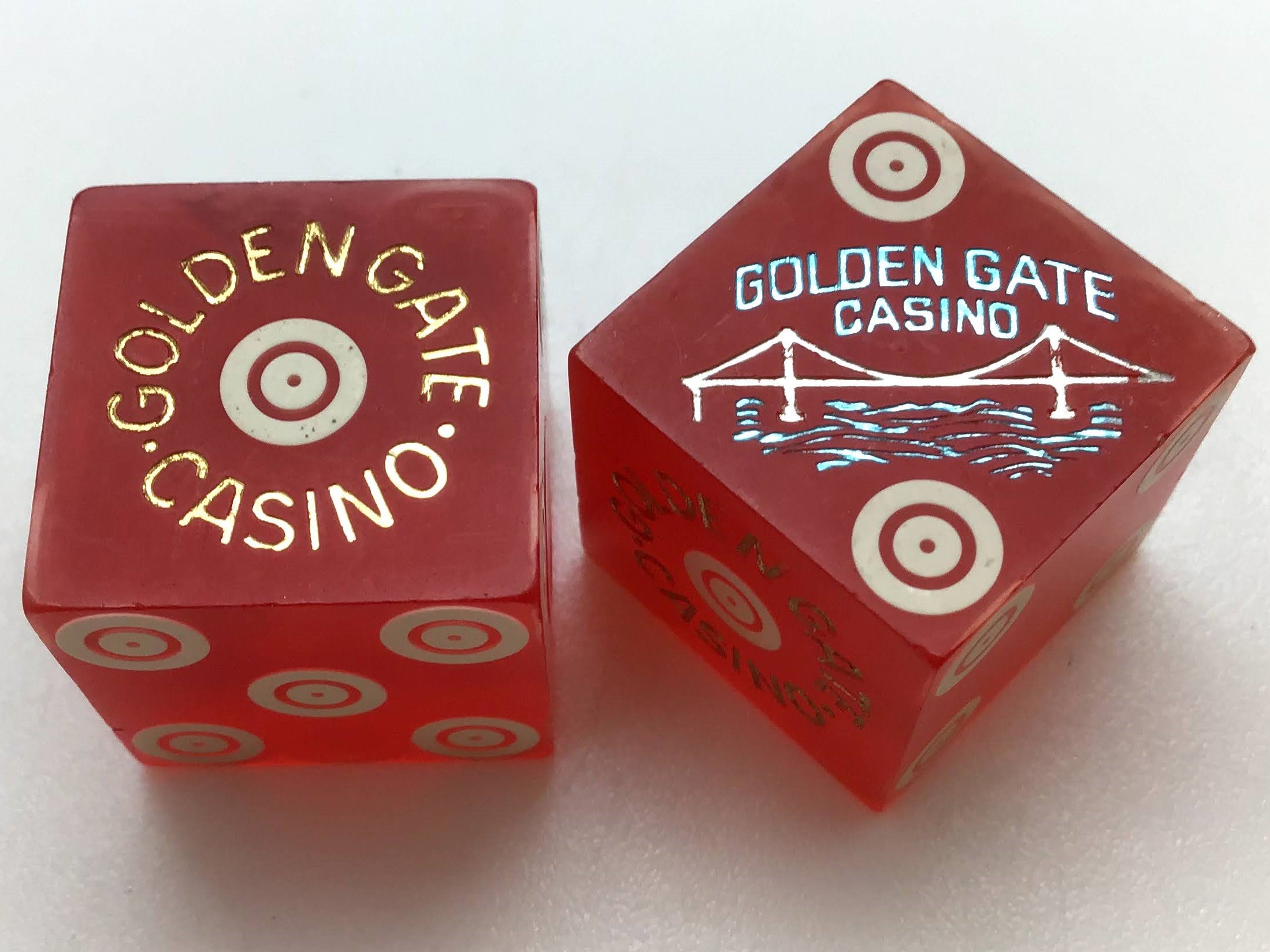 Golden Gate Casino Las Vegas Nevada Red Dice Pair Vintage 1980's