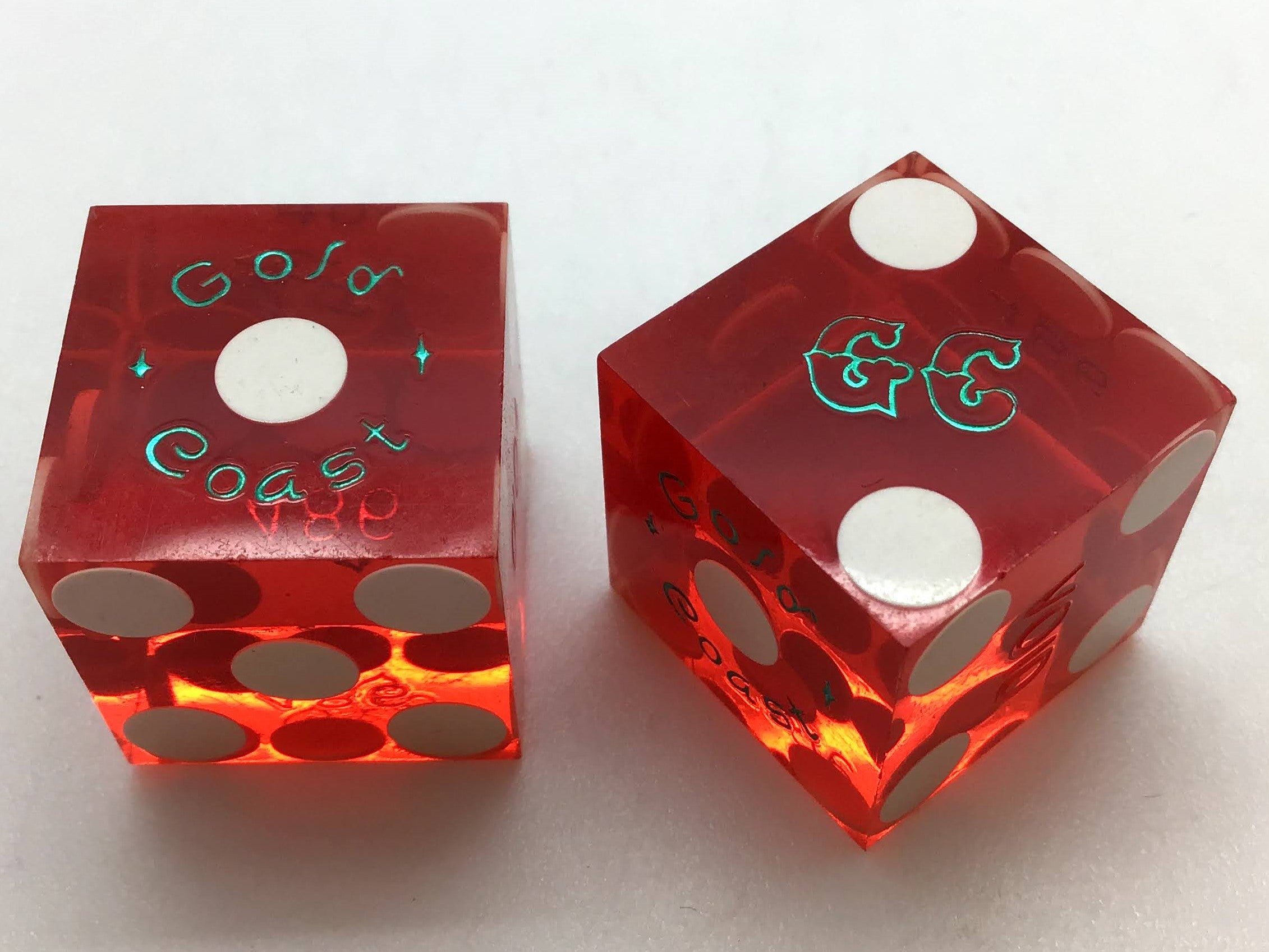 Gold Coast Casino Las Vegas Red Dice Pair Matching Numbers Green GC