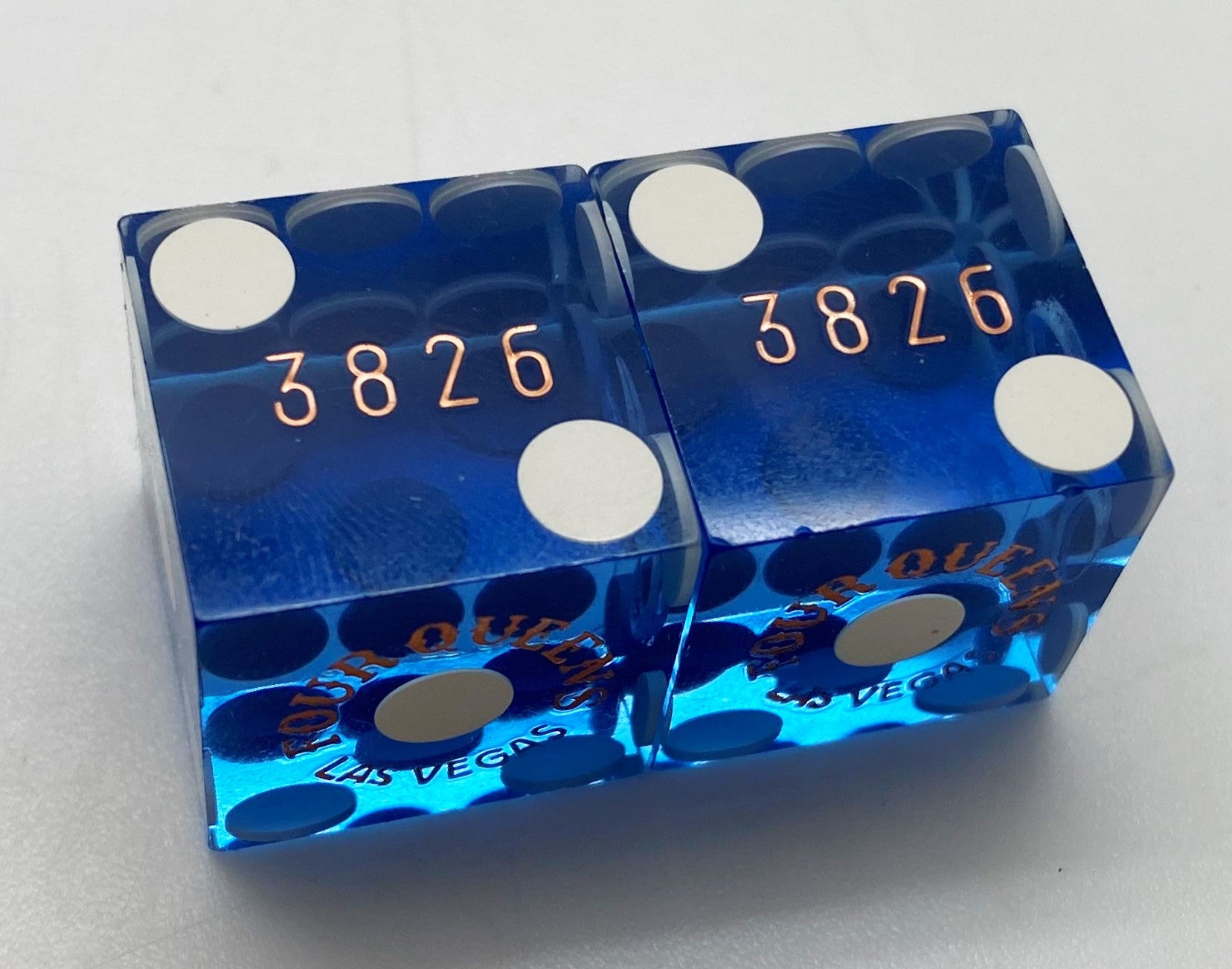 Four Queens Casino Las Vegas Nevada Blue Dice Pair Matching Numbers 1970s