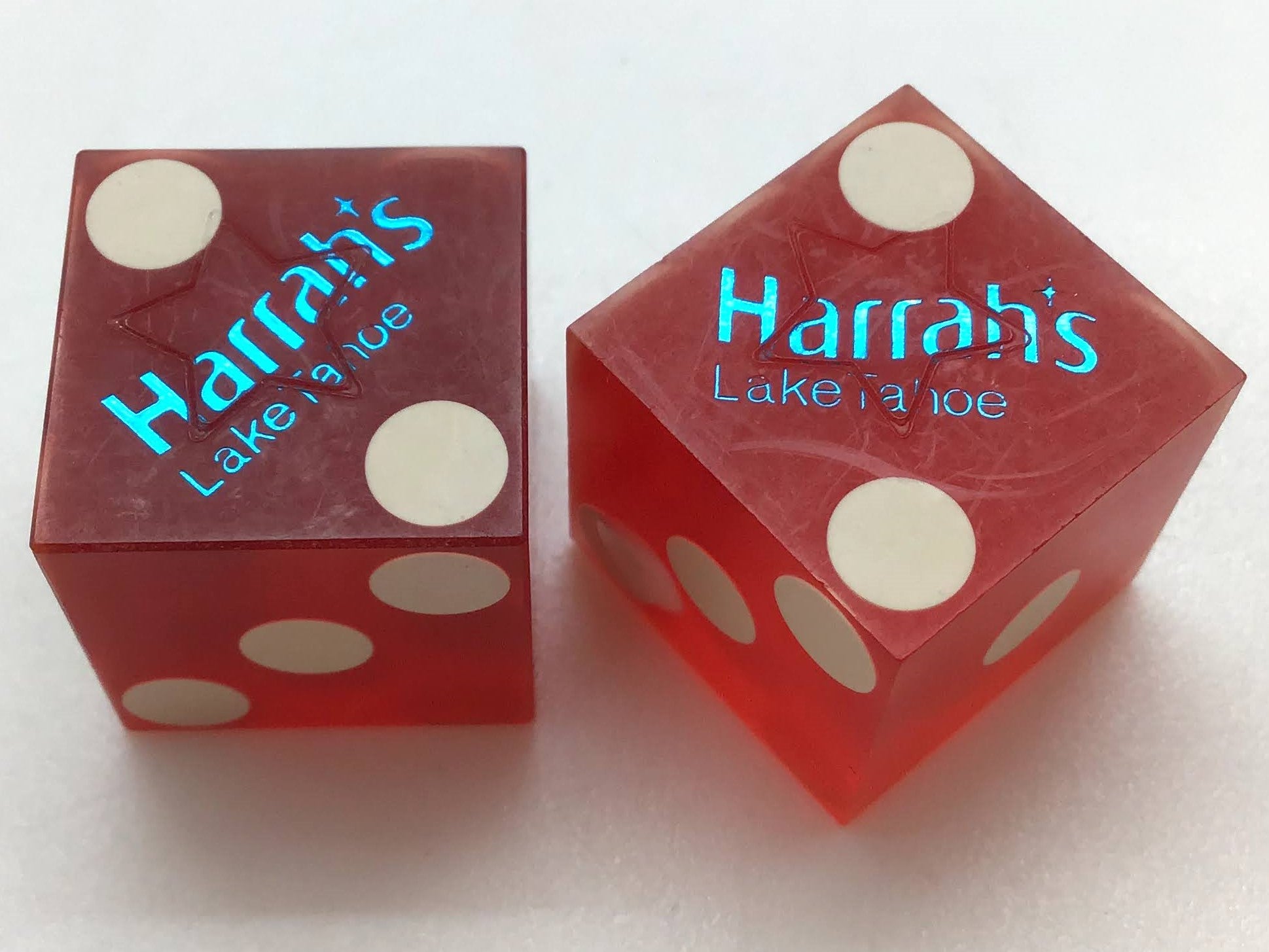 Harrah's Casino Lake Tahoe Nevada Red Dice Pair Vintage