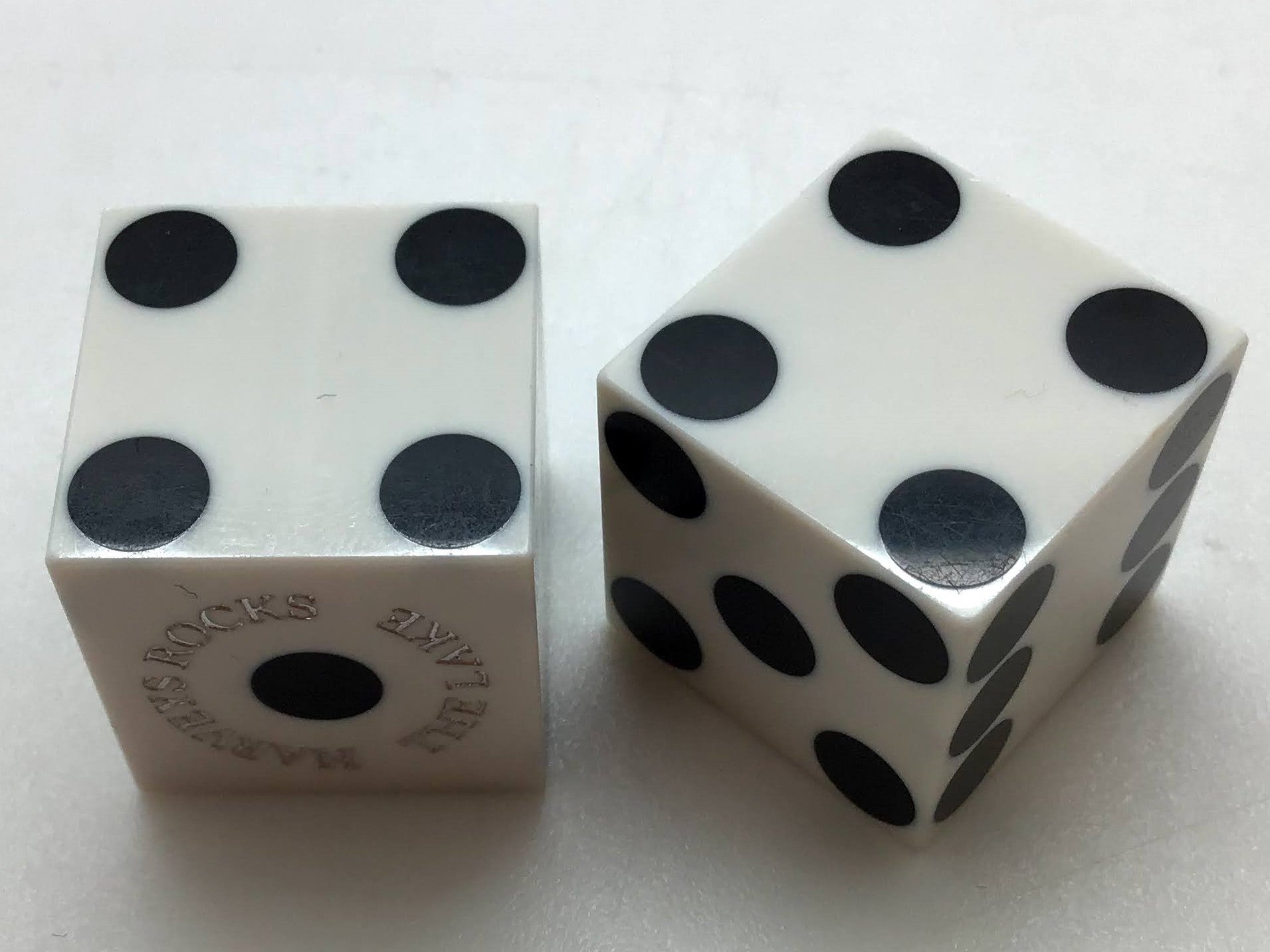 Harvey's Lake Tahoe Nevada White Dice Pair Silver Inlay