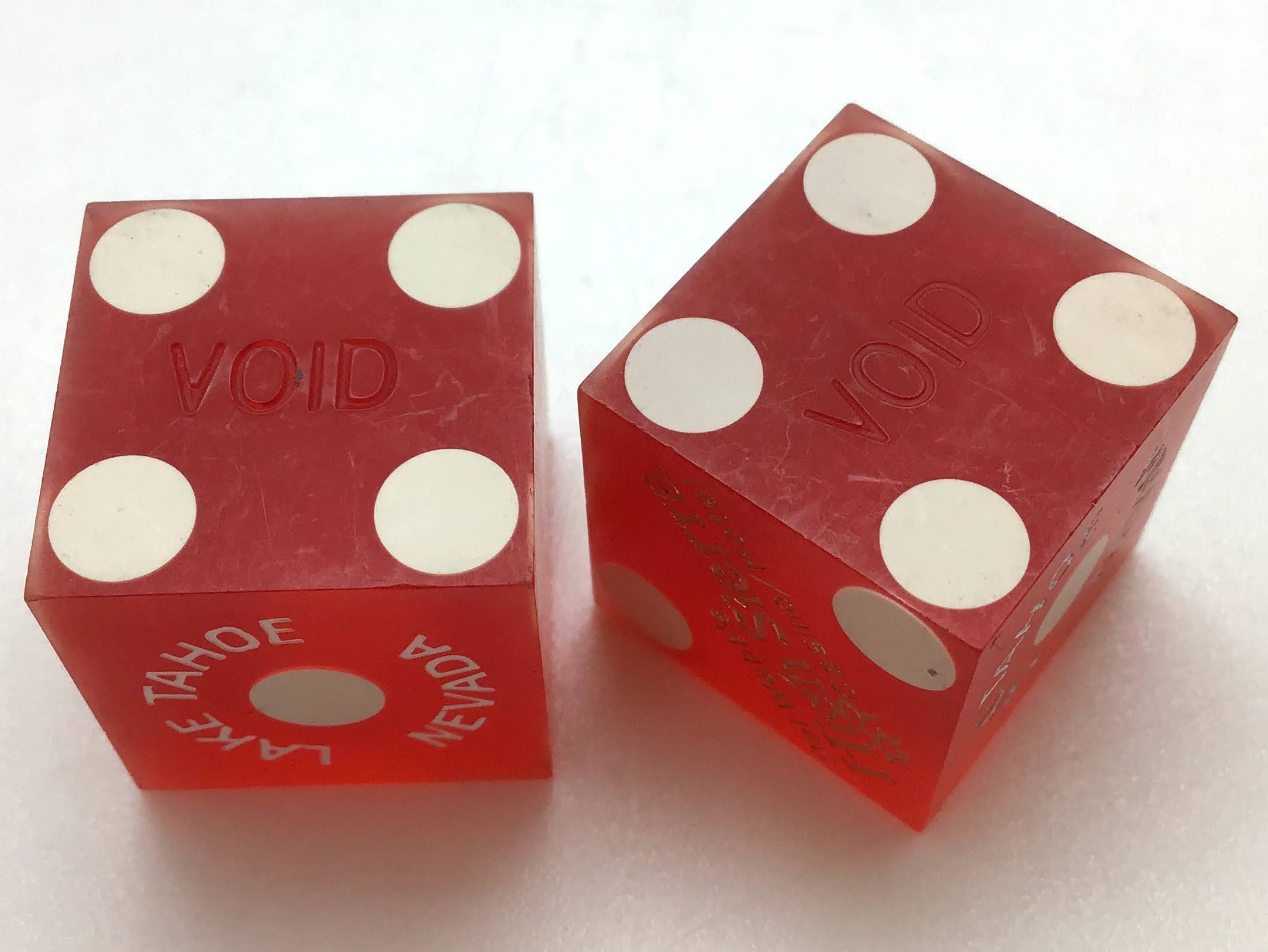 Del Webb's High Sierra Lake Tahoe Nevada Red Dice Pair Vintage