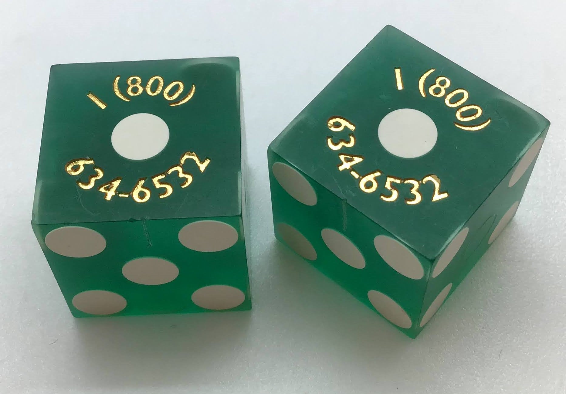 Las Vegas Club Nevada Green Dice Pair Matching Numbers