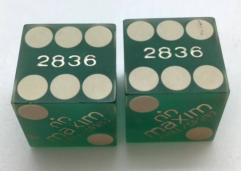 Maxim Casino Las Vegas Nevada Green Dice Pair Matching Numbers