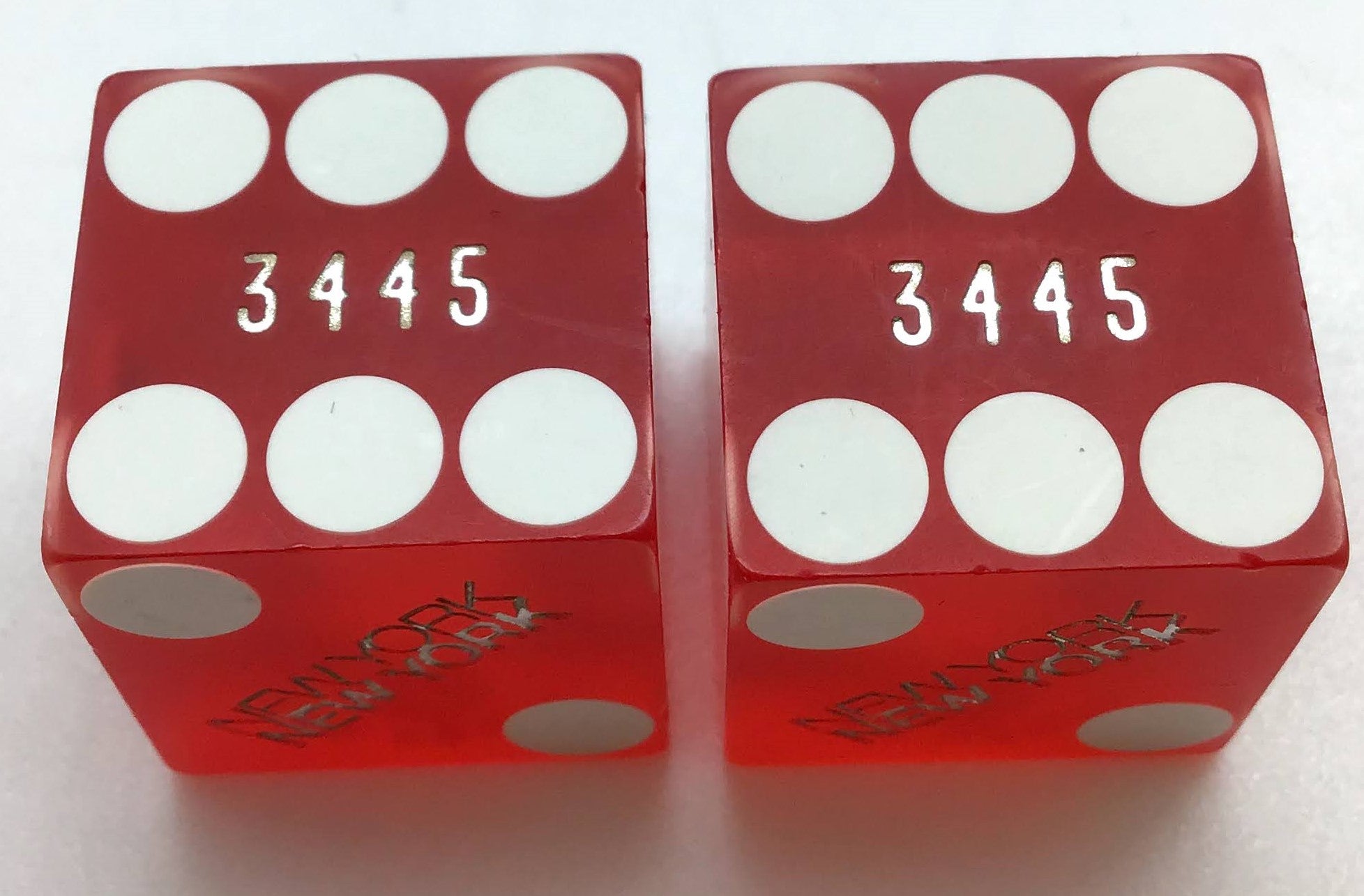 New York New York Las Vegas Nevada Dice Pair Red Matching Numbers