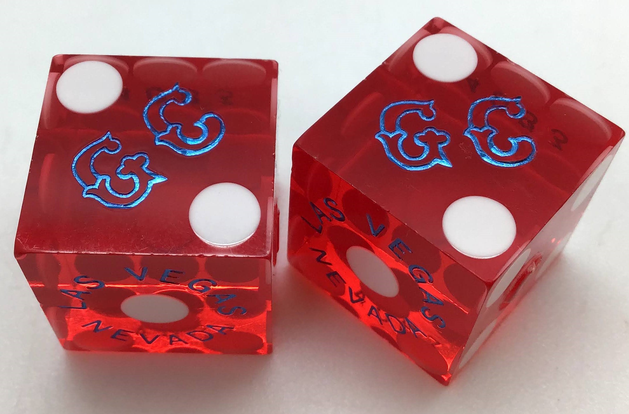 Gold Coast Casino Las Vegas Red Dice Pair Matching Numbers Blue GC