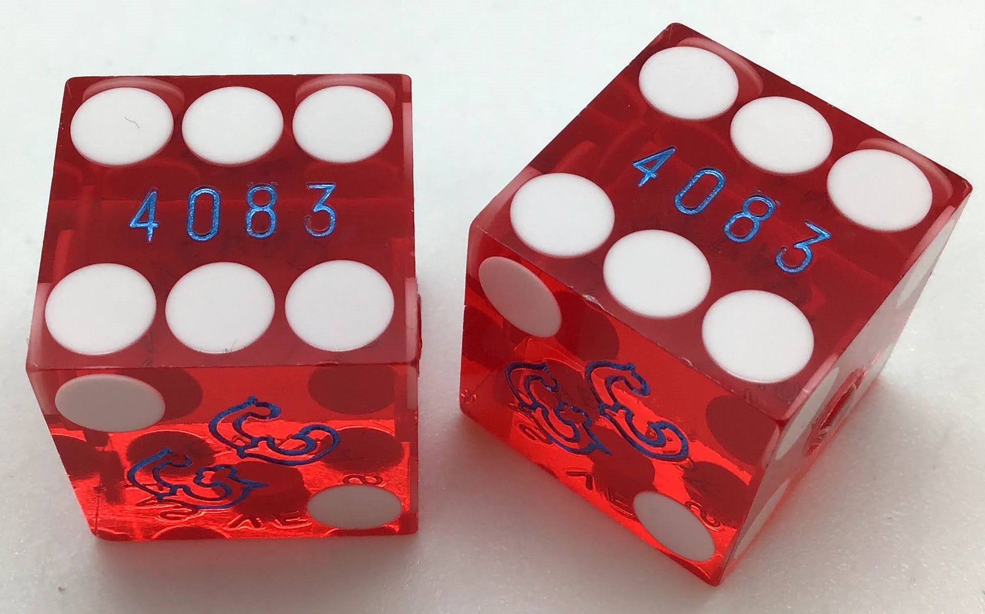 Gold Coast Casino Las Vegas Red Dice Pair Matching Numbers Blue GC