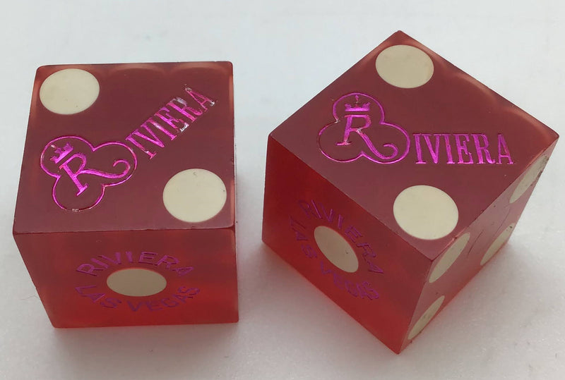 Riviera Hotel and Casino Las Vegas Nevada Red Dice Pair Pink Logo
