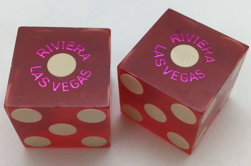 Riviera Hotel and Casino Las Vegas Nevada Red Dice Pair Pink Logo