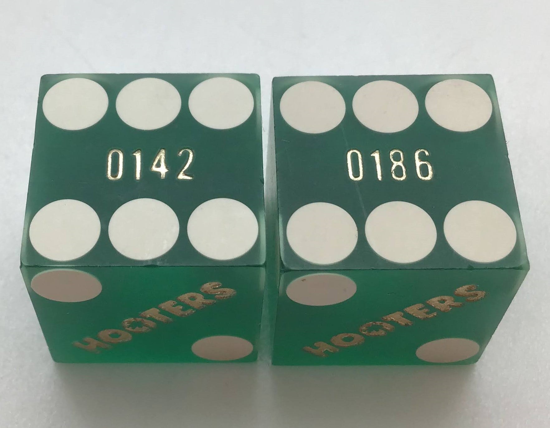 Hooters Las Vegas Green Dice Pair Matching Logos