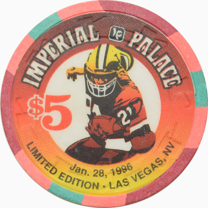 Imperial Palace Casino Las Vegas Nevada $5 Football Jan 28 Chip 1996