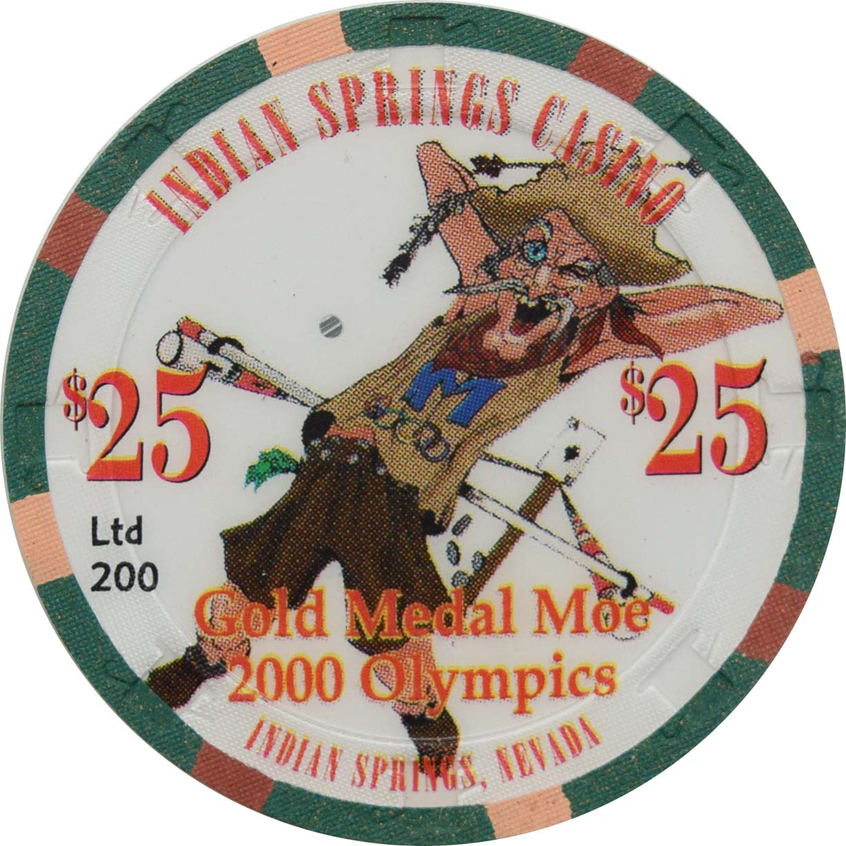 Indian Springs Casino Indian Springs Nevada $25 Gold Medal Moe Olympics Chip 2000