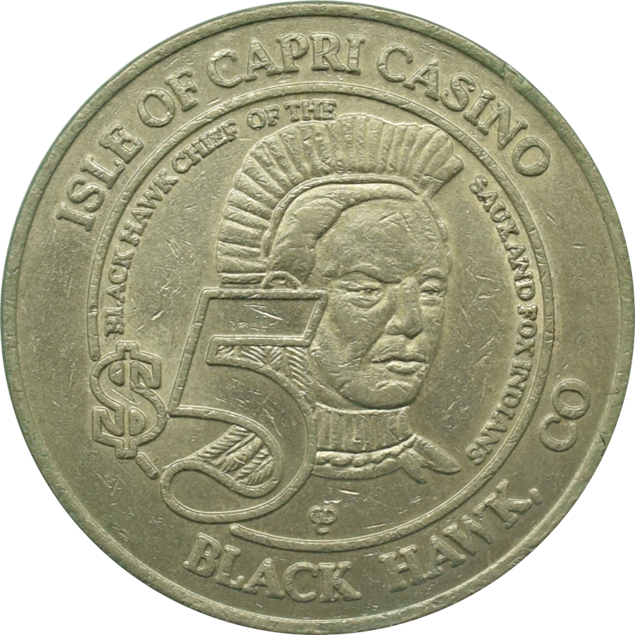 Isle of Capri Casino Black Hawk Colorado $5 Token 1998