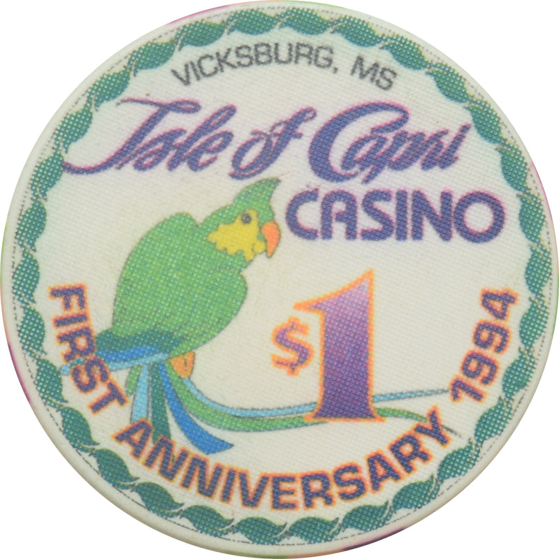 Isle of Capri Casino Vicksburg Mississippi $1 1st Anniversary Chip 1994
