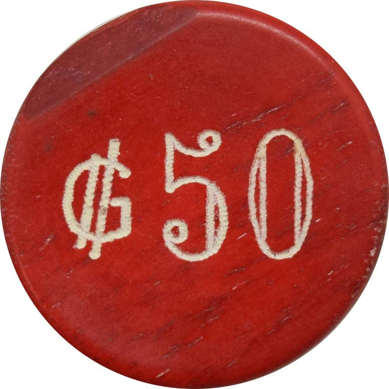 Ita Enramada Casino Asuncion Paraguay ₲50 (Dark Red Color) Ivory and Bone Jeton Chip